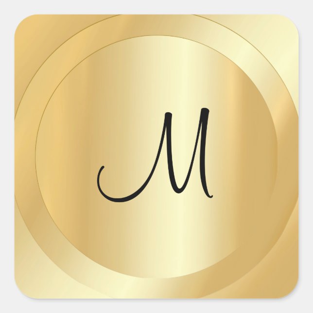 Script Monogram Template Faux Gold Custom Modern Square Sticker (Front)