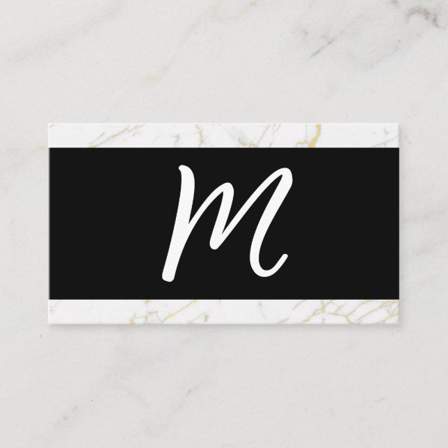 Script Monogram | White Gold Marble Business Card (Front)