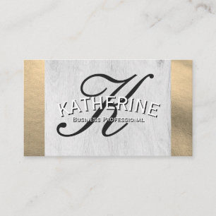Script Monogram   Wood Grain   Gold Foil Business Card