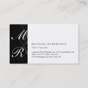 Script Monogramme blanc Motif noir Carte de visite
