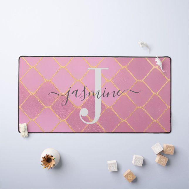 Script Monogramme Parties scintillant or et rose (Tableau pour enfants)