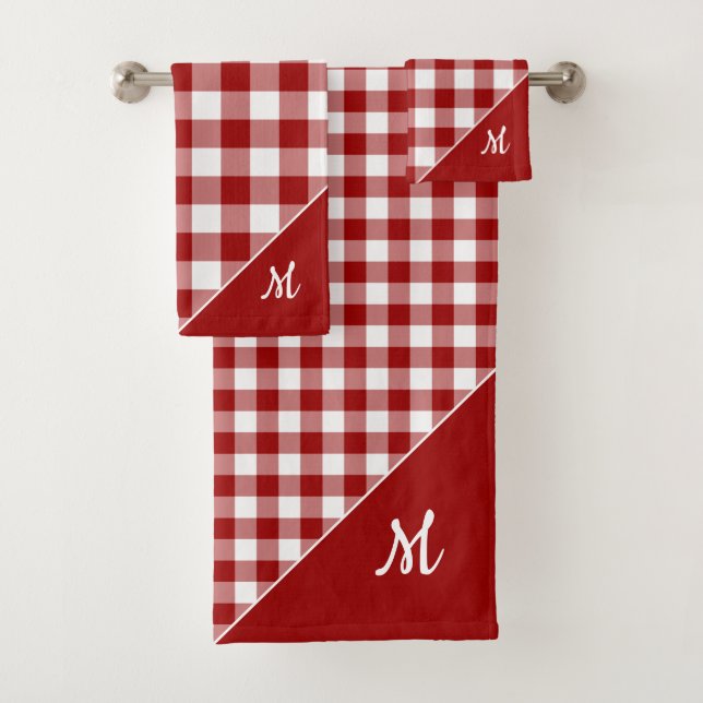 Script Monogramme Rouge Blanc Buffalo Plaid Motif (En situation)