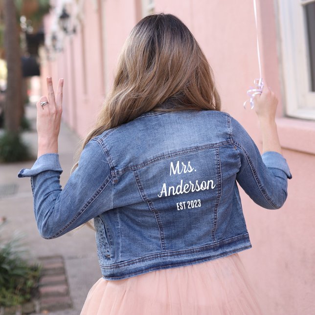 Script Mrs Proud Bride with Established Date Denim Jacket (Proud bride or wife celebrating her marriage)