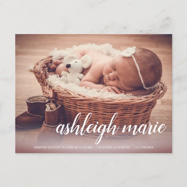 Script Name Baby Girl Photo Birth Announcement  Po Postcard (Front)