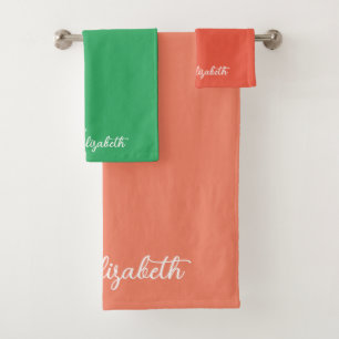 Script Name Custom Salmon Orange Green Template Bath Towel Set