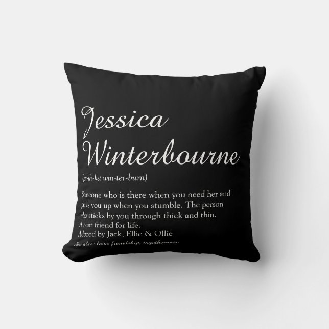 Script Name Definition Black and White Modern Throw Pillow (Front)
