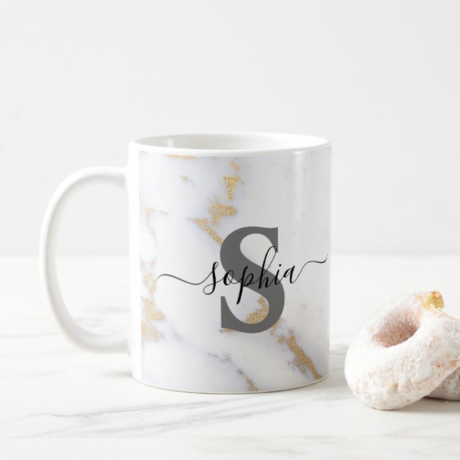 Script Name Initial Personalized Custom Monogram  Coffee Mug (With Donut)