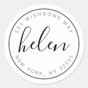 Script Name Modern Personalized Address in Black Classic Round Sticker