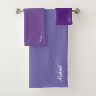 Script Name Modern Template Elegant Blue Purple Bath Towel Set