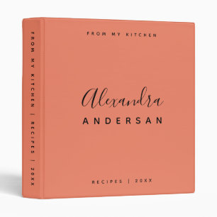 Script Name Monogram Coral Black Modern Minimalist Binder