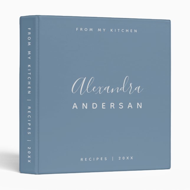 Script Name Monogram Dusty Blue Modern Minimalist Binder (Front/Spine)