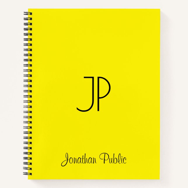 Script Name Monogram Initial Bright Yellow Notebook (Front)