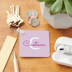 Script Name & Monogram   Magenta & Light Purple Keychain