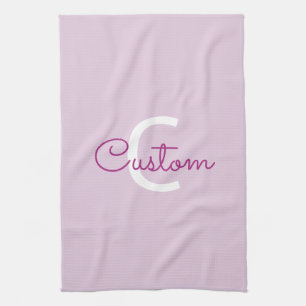 Script Name & Monogram Magenta & Light Purple Kitchen Towel