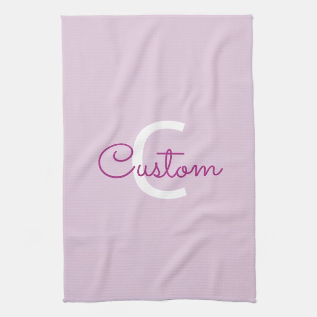 Script Name & Monogram | Magenta & Light Purple Kitchen Towel (Vertical)