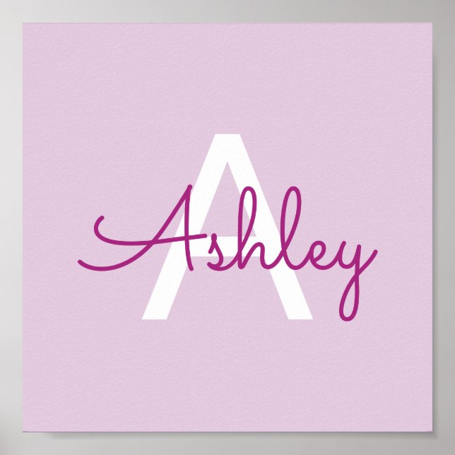 Script Name & Monogram | Magenta & Light Purple Poster (Front)
