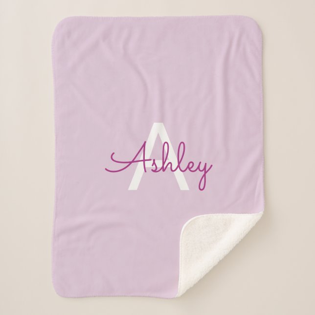 Script Name & Monogram | Magenta & Light Purple Sherpa Blanket (Front)