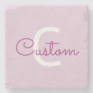 Script Name & Monogram Magenta & Light Purple Stone Coaster