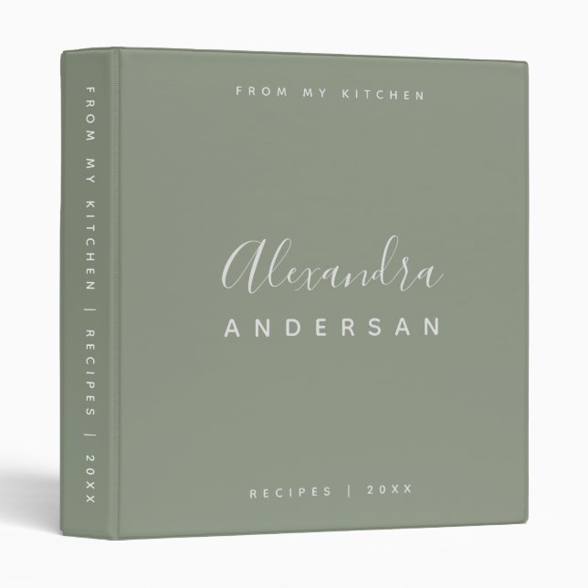 Script Name Monogram Sage Green Modern Minimalist Binder (Front/Spine)