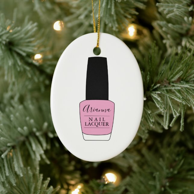 Script Name on Nail Polish Bottle Ceramic Ornament (Tree)