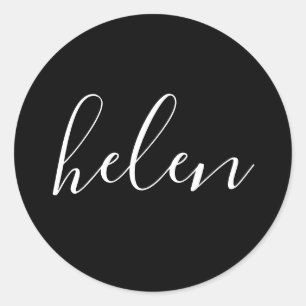 Script Name Personalized Black Elegant Classic Round Sticker