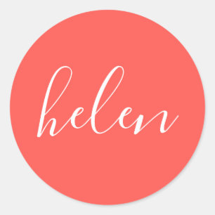 Script Name Personalized Coral Elegant Classic Round Sticker