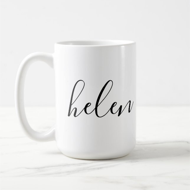 Script Name Personalized Gift Custom Black White Coffee Mug (Left)