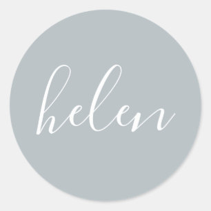 Script Name Personalized Grey Elegant Classic Round Sticker
