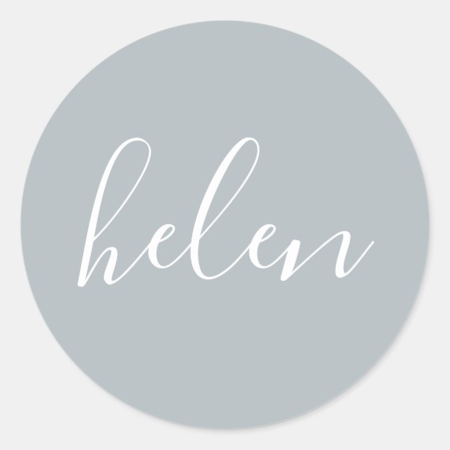 Script Name Personalized Grey Elegant Classic Round Sticker (Front)
