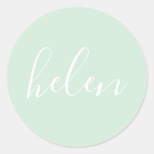 Script Name Personalized Mint Green Elegant Classic Round Sticker