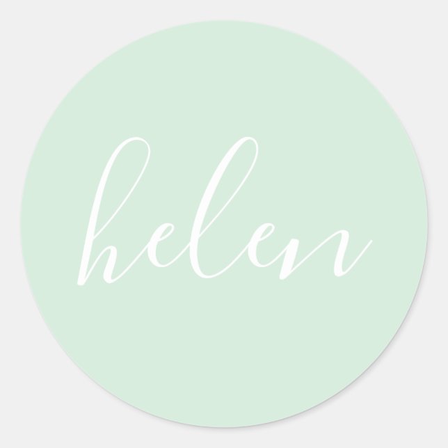 Script Name Personalized Mint Green Elegant Classic Round Sticker (Front)