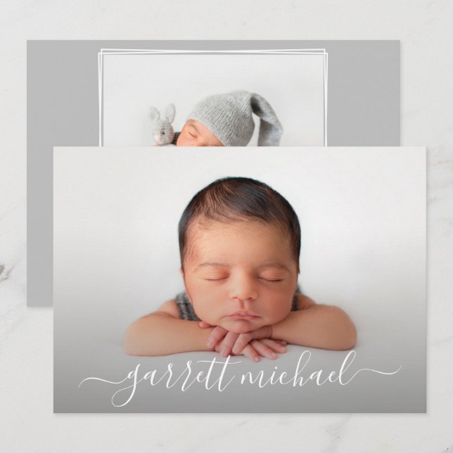 Script Name Photo Baby Birth Announcements (Front/Back)