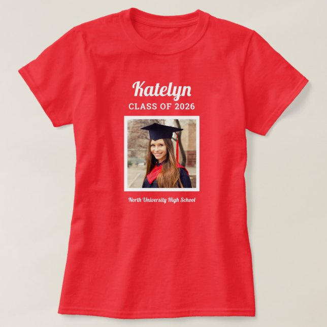 Script Name Photo Class of 2026 Red T-Shirt (Design Front)