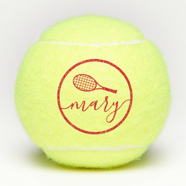 Script Name Pretty Red Personalized Tennis Balls (Front)