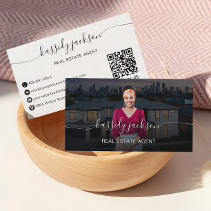 Script Name Professional Real Estate Agent Photo Business Card
