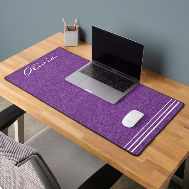 Script Name, Purple Denim Print, White Accents Desk Mat (Office 2)