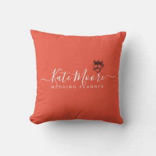 Script Name Red Orange Wedding Planner Throw Pillow