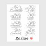 Script Name Sticker with heart Vinyl Sticker<br><div class="desc">Set of eight script name stickers combined with a heart design. This sticker can be easily personalized by changing the name into another name of your choice or any custom text. Name sticker is a great way to mark your Bridal Shower, Wedding, Bachelorette Party or any other party gifts or...</div>