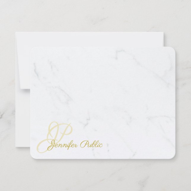 Script Name Text White Marble Template Stationery (Front)