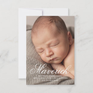 Script name three photo modern birth announcement