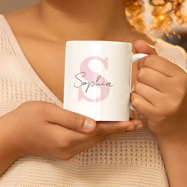 Script Name With Pink Monogram Personalized Coffee Mug (Creator Uploaded)