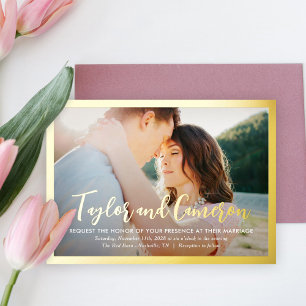 Script Names FOIL Simple Wedding Photo Invitation