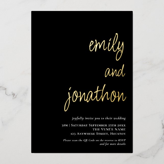  Script Names QR Code Wedding Black Luxury (Front)