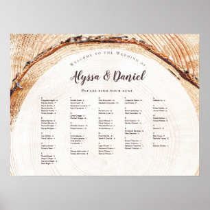 Script Names Rustic Wedding Tree rings seating Poster