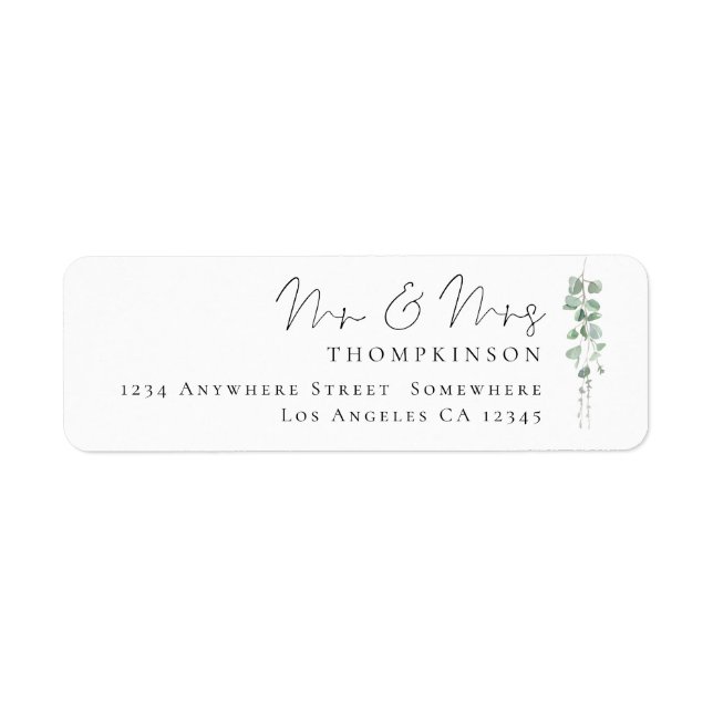 Script Newlyweds Eucalyptus Return Name Address (Front)