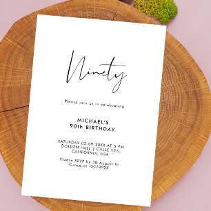 Script Ninety Simple 90th Milestone Birthday Invitation