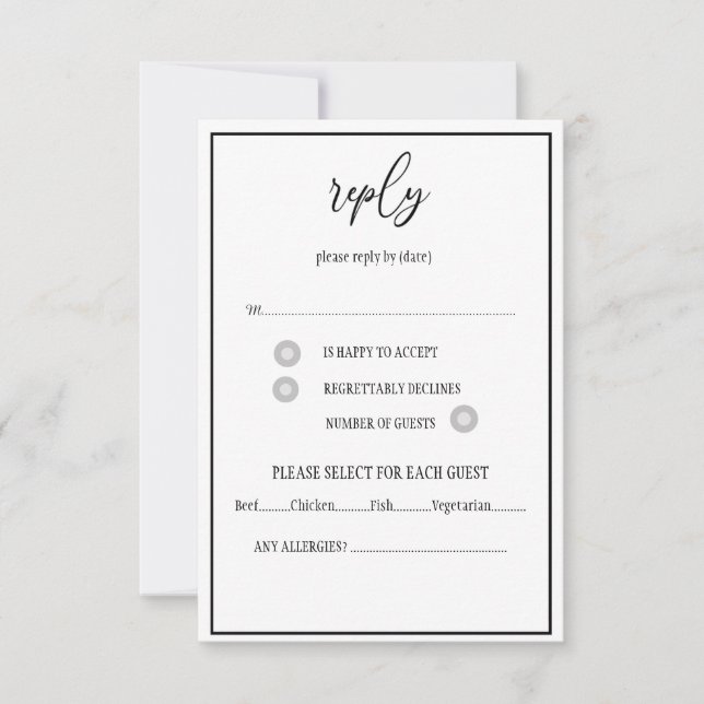 Script noir et blanc élégant RSVP (Devant)