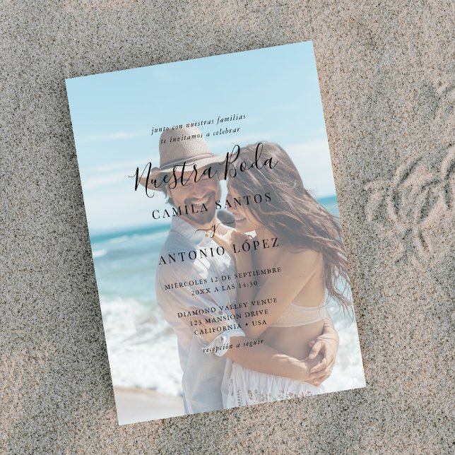 Script Nuestra Boda | Faded Photo Spanish Wedding  Invitation (Creator Uploaded)