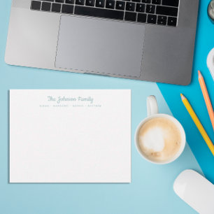 Script Ocean Neutral Blue Family Name Stationery Card