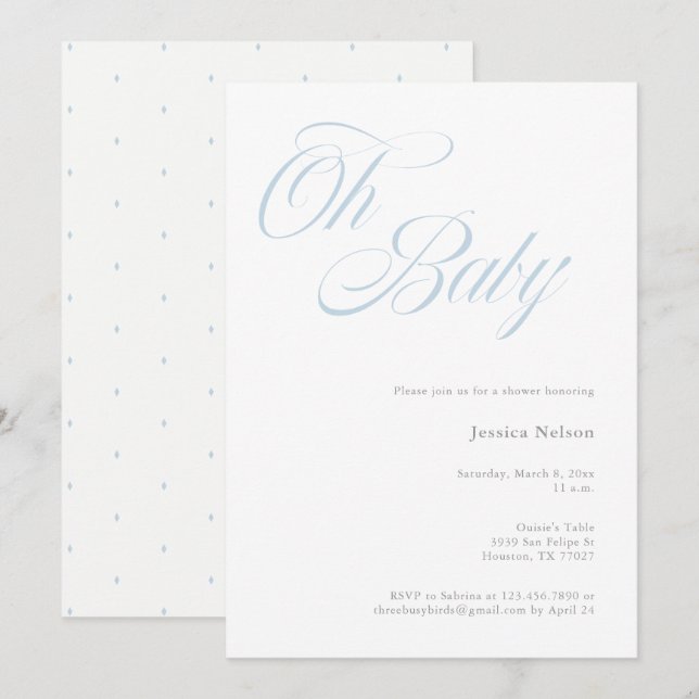 Script Oh Baby Boy Shower Invitation (Front/Back)